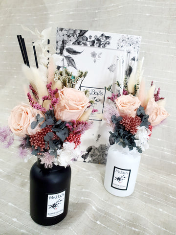Blush pink & Grey Double Rose Flower Bouquet Reed Diffuser Set